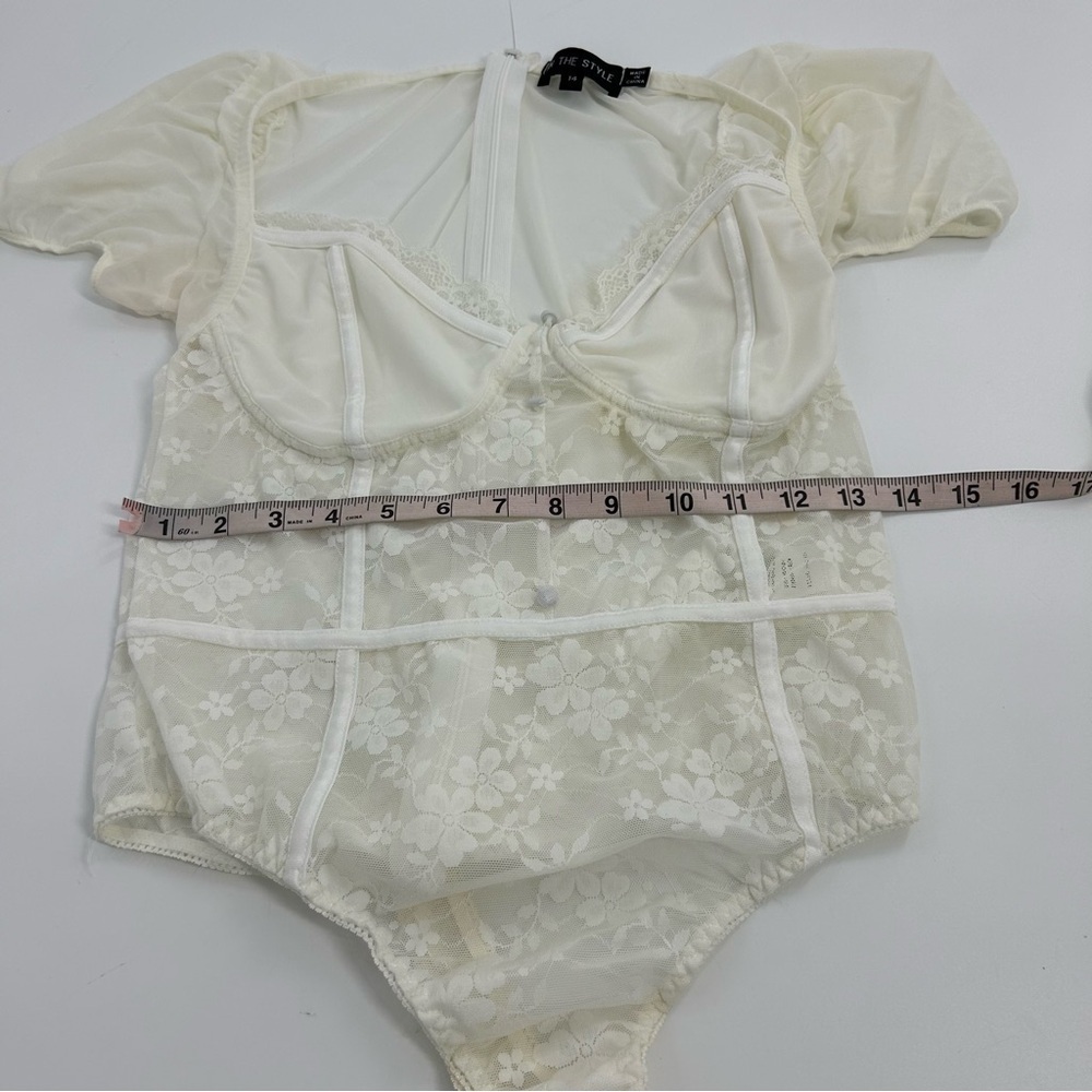 Frenchy style 90s Y2k White Lace Corset Short Sleeve Sleeve Bodysuit Back Zip 14 - Picture 4 of 9